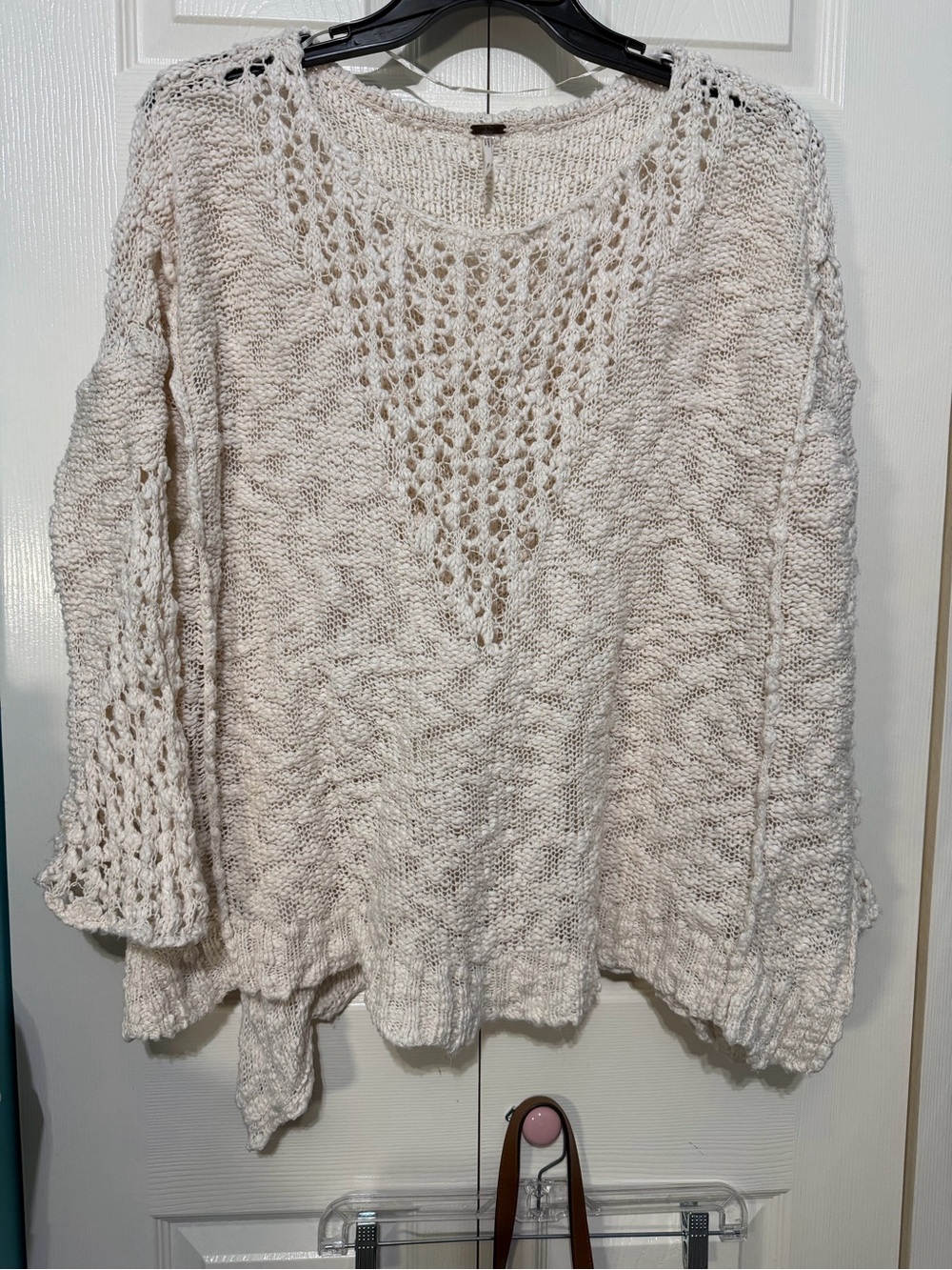 Free People Cream Open-Stitch Scoop Neck Sweater